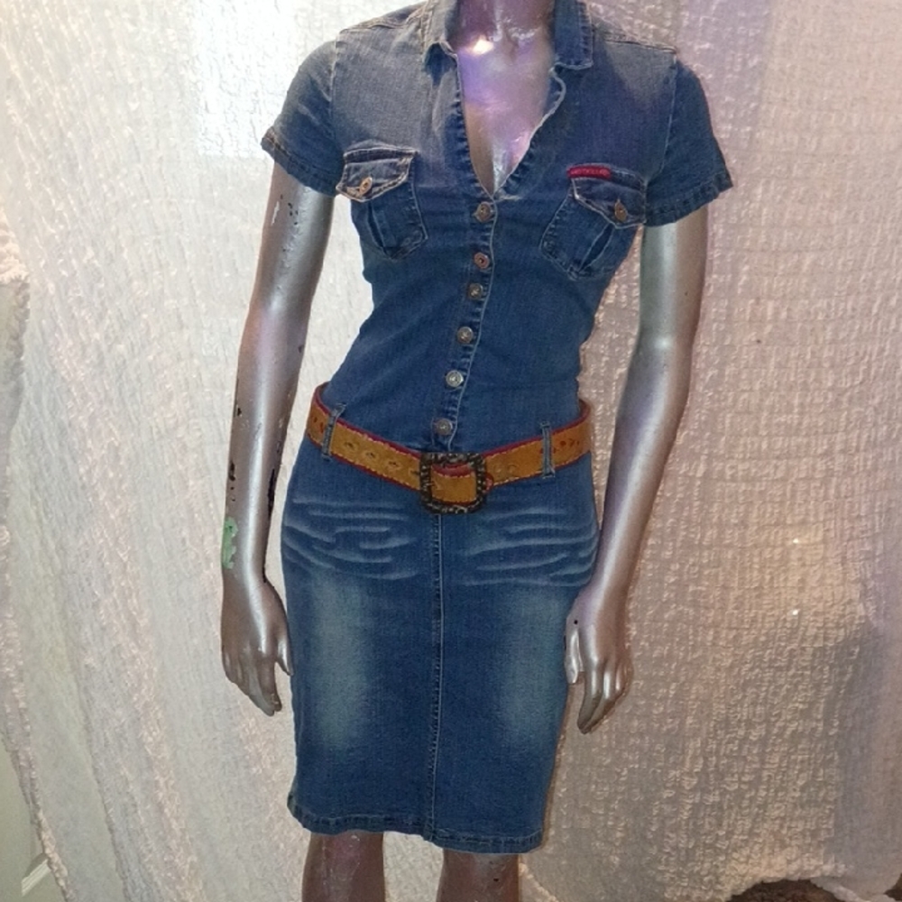 Hot Kiss Blue Denim Dress With Custom Leather Belt (18 W/O Belt)
